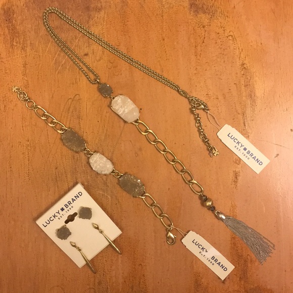 Lucky ☘️Druzy Bundle Necklace Bracelet 2 Earrings - Picture 2 of 7